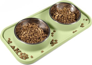 Миски для котів L.D.Dog: неслизькі, з нержавіючої сталі, з силіконовим килимком (оливковий)