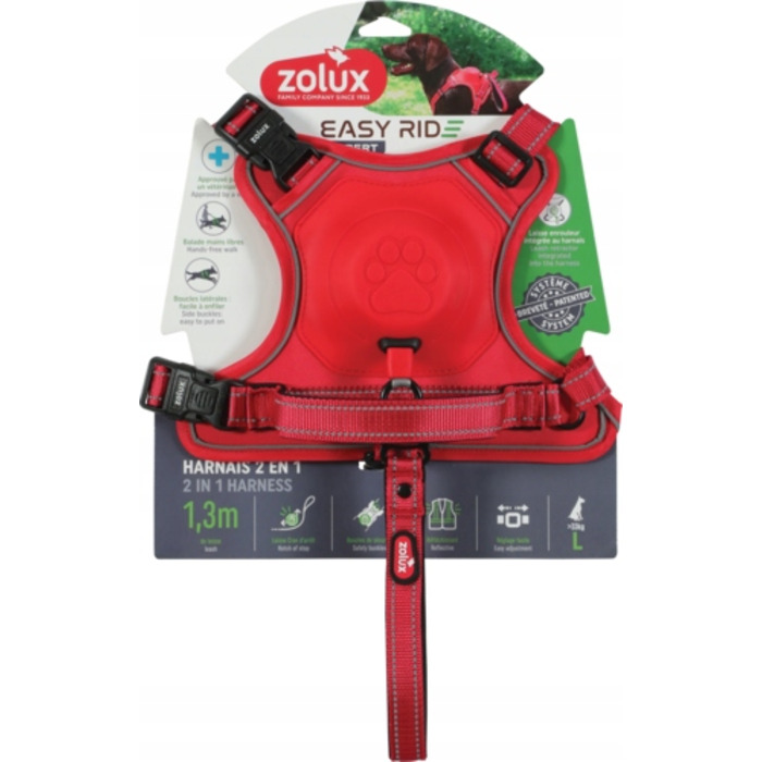 Шлейка для собак (розмір L), червона, з інтегрованою ручкою-поводцем + ласощі з лосося