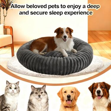 М'яке ліжко для домашніх тварин: ліжко для собак, ліжко для котів, кругла форма, пончик, корзина для собак, подушка для котів, ліжко для кошенят, тепле місце для сну, сірий колір, діаметр 60 см