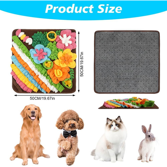 Килимок-нюхалка для собак Schnüffelteppich, інтерактивна іграшка-нюхалка для собак, килимок для дресирування цуценят, 50x50 см, коричневий