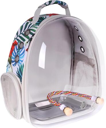 Переноска для птахів Interfashioner® Bird Carrier Rucksack, рюкзак-переноска з підкладкою та підставкою (Сірий з пір'ям) (Квітковий мотив)