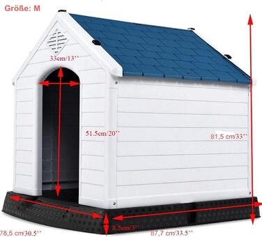 Будка для собак DREAMADE: тепла, водостійка, для внутрішнього та зовнішнього використання, з піднятою платформою (M)