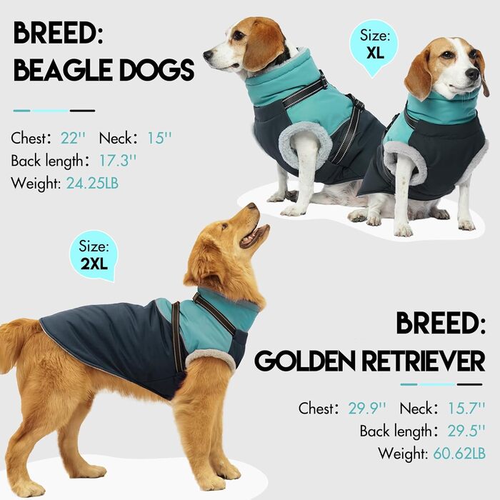 Водонепроникна та вітронепроникна куртка для собак великих порід з інтегрованим шлейкою та флісовою підкладкою, ідеальна для снігу та зими (XXXX-Large, Зелений)