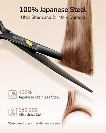 Професійний набір для стрижки волосся ULG - професійні барберські ножиці 16,5 см з японської нержавіючої сталі, витончуюча ножиця, гребінець, затискачі та етилуі - для чоловіків, жінок, дітей, чорний