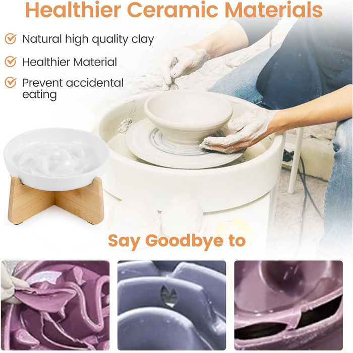 Антислизький годівниця для котів PETTOM з кераміки, повільний годівля, для котів та маленьких собак, білий