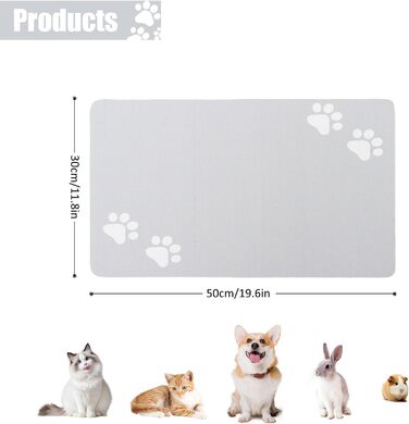 Килимок під миски для собак та котів, суперпоглинаючий, нековзний, миючий, 30x50 см (Світло-сірий)