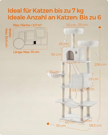 Високий когтеточка-комплекс для котів Feandrea: ігровий центр з лежаком та стовпчиком (161 - 220 см)