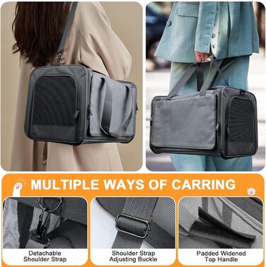 Транспортна сумка для кота та собаки Qoosea, складана переноска для домашніх тварин з регульованим плечовим ременем, сітчаста переноска для котів та собак малого та середнього розміру, сіра