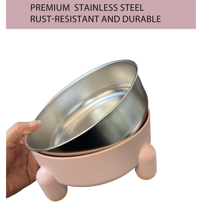 Миски для котів та собак з нержавіючої сталі, антиковзні, підняті, набір 2 шт (білі та рожеві)