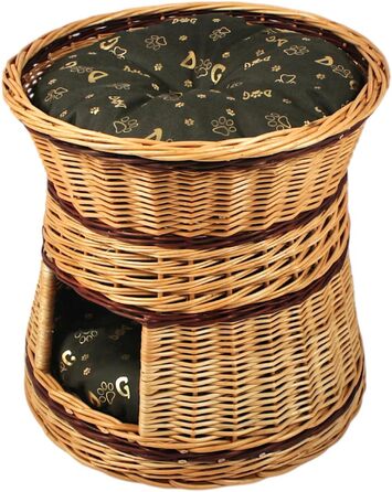 Кігтеточка-лежанка для котів та собак: кругла, з прутиків верби, 2 поверхи, з подушкою (47x47x45 см)