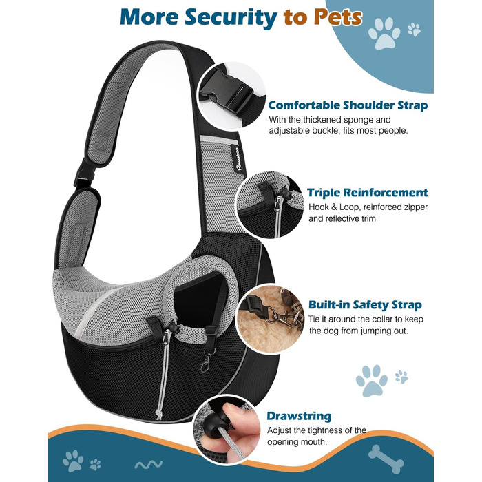 Pawaboo: Сумка-переноска для собак, чорна, L. Зручна сумка-транспортер для вигулу та подорожей з тваринами.