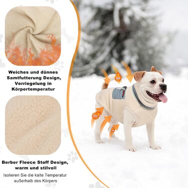 Зимовий одяг для собак: тепла куртка з флісовою підкладкою, вітронепроникна куртка для собак маленьких та середніх порід, жилет для собак з кільцем D для прогулянок на вулиці, зелено-бежевий колір, розмір XL