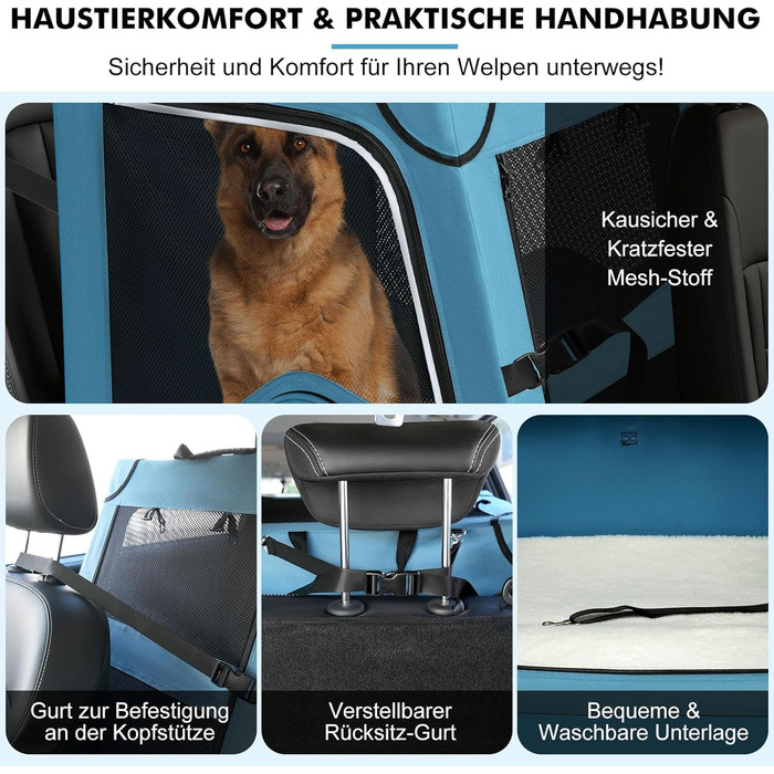 Складана переносна переносна коробка для собак Snagle Paw, стабільна переносна коробка для заднього сидіння автомобіля з підголовником, металевий каркас, переносна коробка для задньої частини автомобіля для середніх/великих собак, переносна коробка з сітч