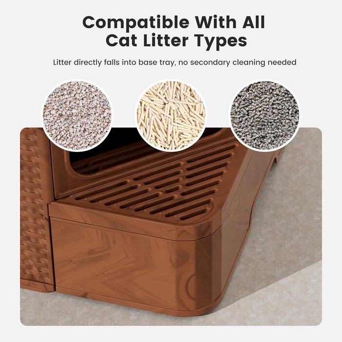 Торгова лоток для котів Gardner Pet з кришкою, великий, з висувним піддоном, сучасний дизайн плетіння ротангу, з фільтром з активованого вугілля, 50 x 50 x 50 см, базова версія