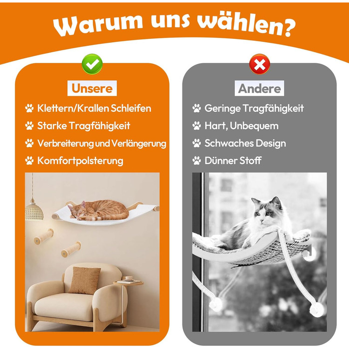 Настінна гамак для котів, комплект для лазіння з масиву дерева з котячою сходинкою - стабільне котяче ліжко, економне місце для сну, лазіння та відпочинку (гамак для котів + 2 сходинки)