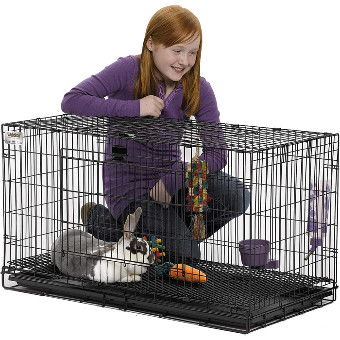 Клітка для кроликів MidWest Wabbitat, металева, 94×48×53 см, з пластиковим піддоном і сітчастою підлогою 1,3 см, чорна, складна