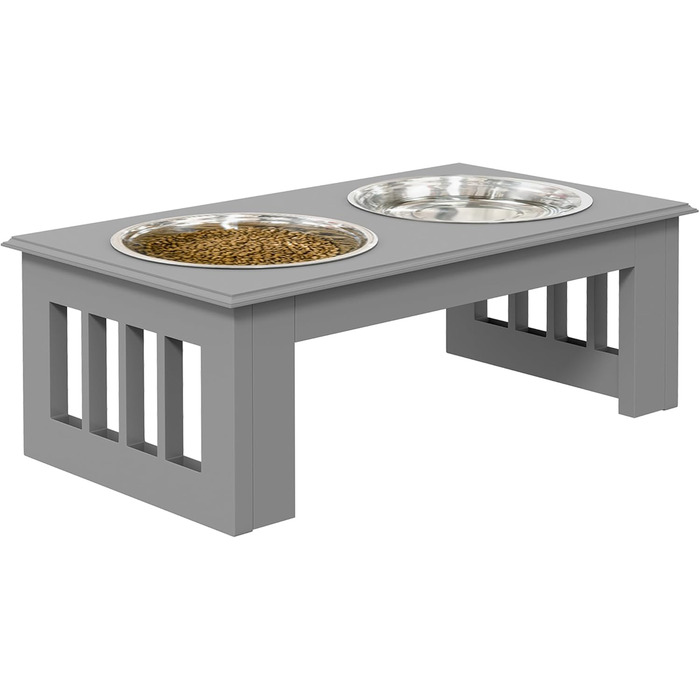 Підвищений годівниця для собак PawHut з 2 мисками, 900 мл, нержавіюча сталь, для маленьких собак та котів, білий, сірий (44 x 24 x 15 см)