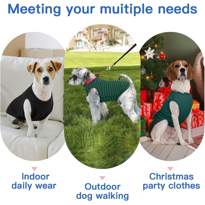 Флісовий пуловер для собак, 3 шт. в упаковці, зелений, XS, еластичний, теплий світшот для цуценят, домашній одяг, м'яка зимова сорочка, для шарування під куртки, одяг для собак у відпустку, X-Small, зелений