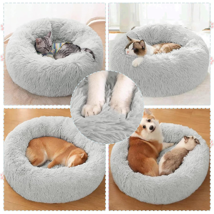 М'яке ліжко для собак та котів, зручне та тепле, 60 см, світло-сірий колір