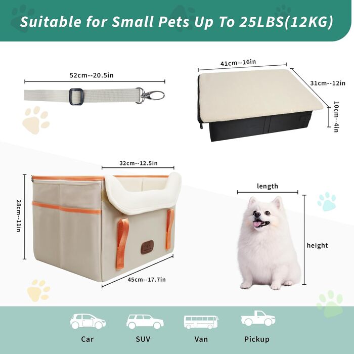 Автокрісло для собак, корзина для собак у машину, водовідштовхувальне, складане з фіксатором, для маленьких собак до 8 кг, на передні та задні сидіння, хакі