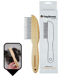 Гребінець для собак HeyBruno з обертовими металевими зубцями, для довгошерстих та великих собак, з дерева