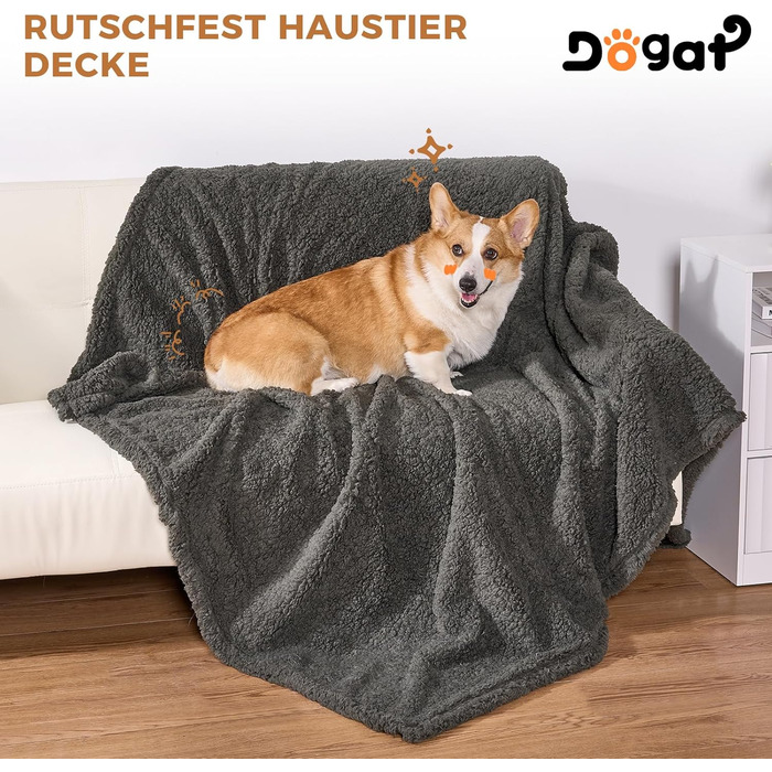 Водонепроникний килимок для собак, миючий, 120 x 100 см, двосторонній, для собак та котів середніх та великих порід, захист дивану та ліжка, м'який фліс Sherpa та фланель, сірий L (120 x 100 см)