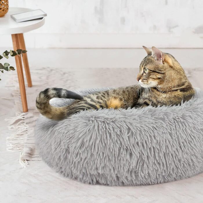 Кругле ліжко для собак та котів LYNAX, плюшеве, 60x60 см, сіре (для маленьких та середніх собак)