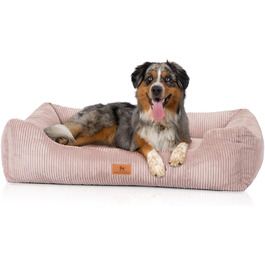 Кнуфельвуфф лежанка для собак з корду з ручним плетінням, модель Олівія M-L, 85 x 63 см, рожева, знімний чохол, придатна для прання, для великих, середніх та малих собак, розмір L 85 x 63 x 23 см, рожева