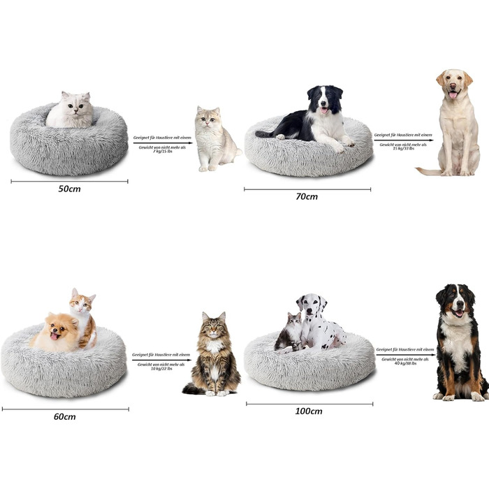 Кругле ліжко для собак та котів Caliyo, середнього розміру, 70 см, сірий колір, м'яке, миється, підходить для сушки