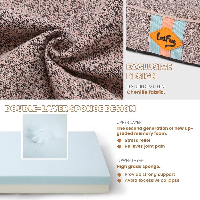 Ортопедичне ліжко для собак Laifug з memory foam, велике, з подушкою, водовідштовхувальне, знімний чохол, розмір L (87x56x10 см)
