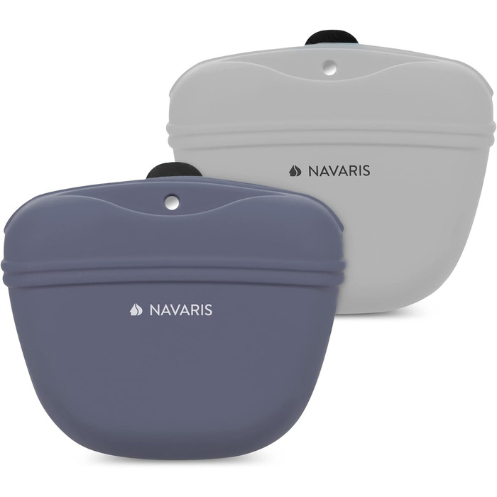 Набір з 2 Silikon Futterbeutel Navaris для собак - 2шт. Сумки для ласощів, корму, води з кліпсою та магнітом - сірий & темно-синій (сірий & фіолетовий)