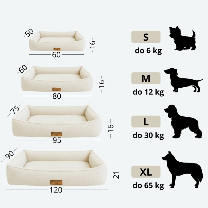 Преміум лежак Boucle Ecru — 60x50 см — для собак та котів (йорк, мальтезе)