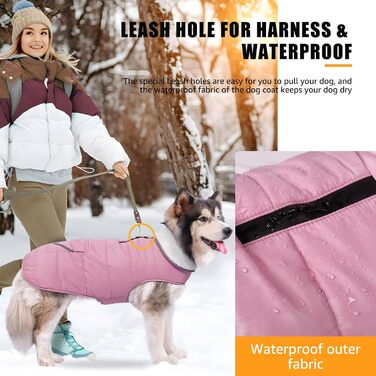 iBuddy Зимовий теплий куртка для собак з флісовою жилеткою, водонепроникний, вітронепроникний, світловідбиваючий, регульований, для великих собак (Рожевий, XXX-Large)