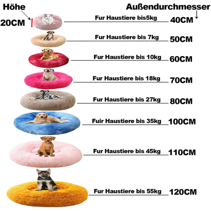 М'яке ліжко для собак WSGJHB, зручне ліжко для домашніх тварин, софа, кругле плюшеве ліжко-подушка для собак та котів у формі пончика, середнього та великого розміру, м'яке, дихаюче, 110 см, світло-коричневий колір