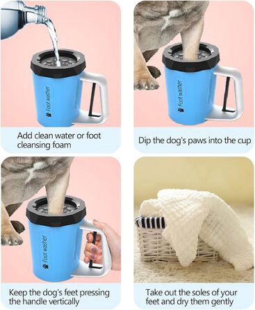 Очищувач для лап собак PJDDP, портативний, силіконовий, з щіткою та рушником, для собак та котів (блакитний)