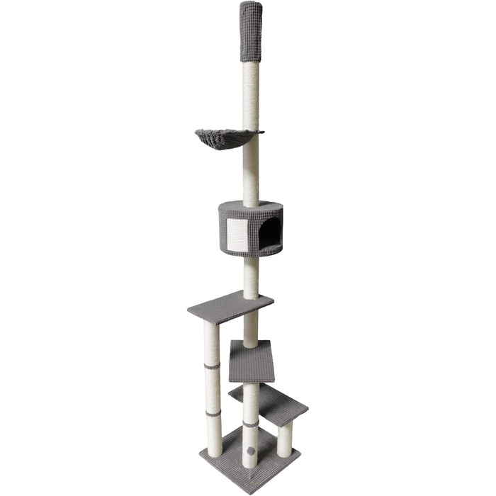 Драбина-кіготь для котів Bontoy Pascha, 240-260 см, сірий, з гамаком та 3 сходами