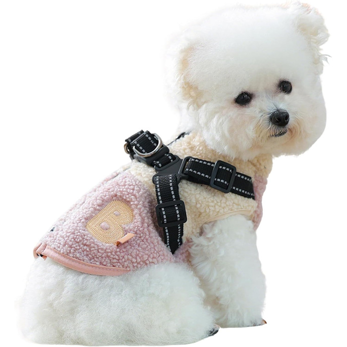 Зимовий теплий одяг для собак - куртка з флісовою підкладкою, з отвором для шлейки, для маленьких та середніх собак, рожевий/білий, для прогулянок та активного відпочинку