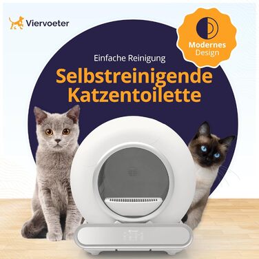 Viervoeter™ автоматичний туалет для котів 65 л з додатком, іонізуючий фільтр, килимок, 3 пакети, для великих котів до 8 кг