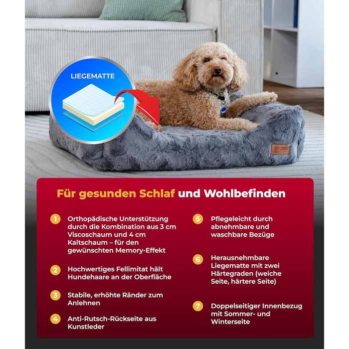 Ортопедичне ліжко для собак Deluxe Exklusiv M (70x90 см) з Memory Foam та антиковзаючою основою. Легко миється, колір антрацит, виготовлено в Німеччині