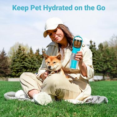 Поїлка для собак Zivacate 600 мл з контейнером для корму та пакетиками для відходів - блакитна