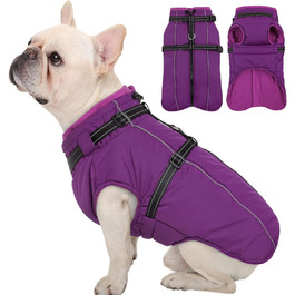 Теплий зимовий пуховик для собак Куосер (Kuoser) для маленьких порід, водонепроникний, з отвором для повідка, фіолетовий, розмір S (обхват грудей 44 см, шия 32 см)