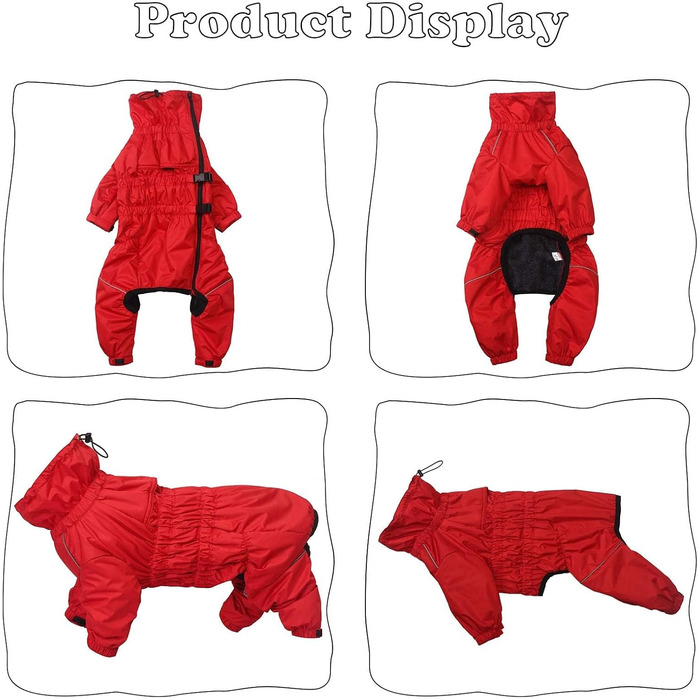 Зимовий комбінезон для собак з ніжкою, водонепроникний, з флісовою підкладкою, вітростійкий, світловідбиваючий, для маленьких та середніх собак, червоний, XL