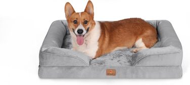 Ортопедичне ліжко для собак великих порід, ергономічне диван-лежанка з піною у формі ковчега, водонепроникне, неслизьке ліжко для собак 89x63 см, світло-сірий (світло-сірий, Д 89 x Ш 63 x В 17 см)