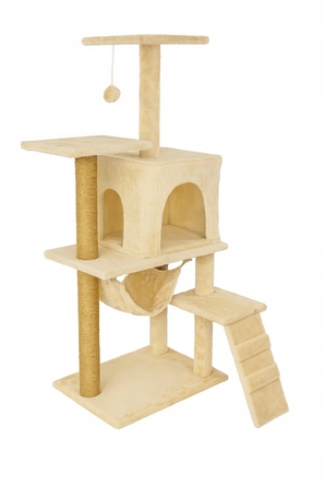 Багатоярусна кігтеточка Pet HOBBY бежева, 101-160 см, з будиночком та гамаком