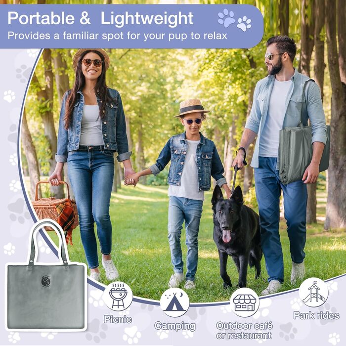 Водонепроникний килимок для собак Pawsse 127 x 70 см - для подорожей, авто, кемпінгу (сірий)