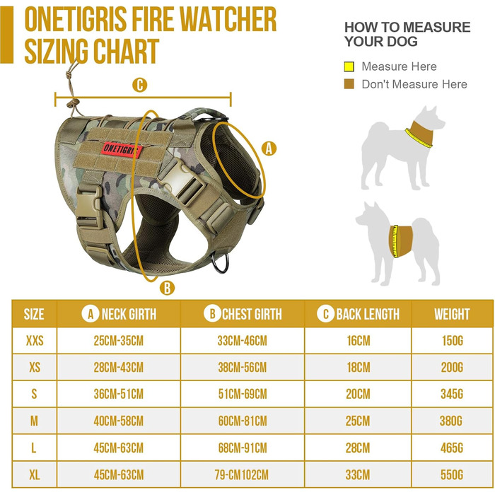 Тактична шлейка для собак OneTigris FIRE WATCHER з ручкою та 2 D-кільцями, 1000D нейлон, безпечна, багатобарвна, розмір L