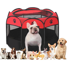 Розкладний вольєр для цуценят, переносний вольєр для собак, загон для тварин у приміщенні 74x43 см (Червоний)
