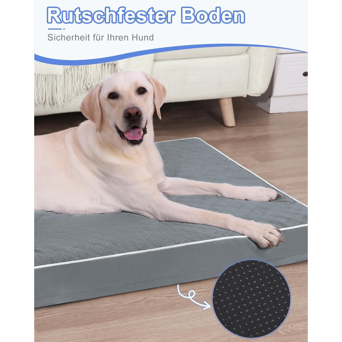 Ортопедичне ліжко для собак KSIIA, великі породи, 104x68x8 см, знімний матрац, миється, сіре