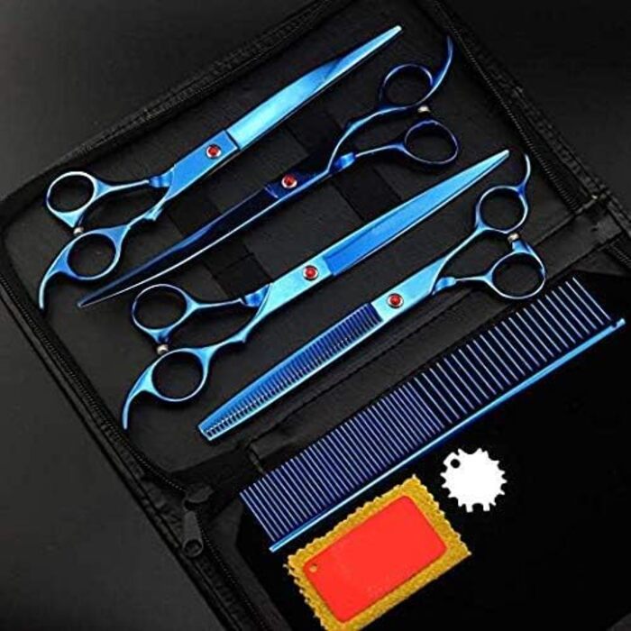 Набір для грумінгу тварин QUNINE: ножиці для стрижки, ножиці для собак, ножиці для вищипування, триммер з гребінцем, 20,3 см (блакитний)