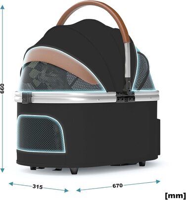 Візок для собак Fudajo 2в1, розкладний, з сумкою-переноскою, для собак та котів (чорний, до 15 кг)